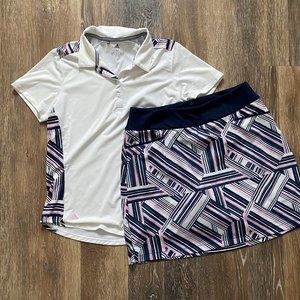 Adidas Size Medium Matching Golf or Tennis Collared Shirt and Skort Set